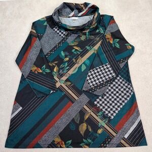 NWT's CJ Banks Women's Sz 2X Tunic Top Cowl Neck Patchwork Print Casual Abstract